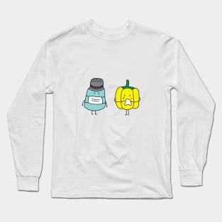 cute pepper bottle wearing mask with yellow pepper sneezing Long Sleeve T-Shirt